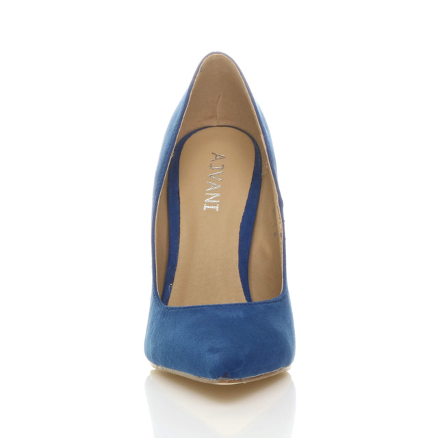 Front view of Navy Suede High Heel Pointed Court Shoes