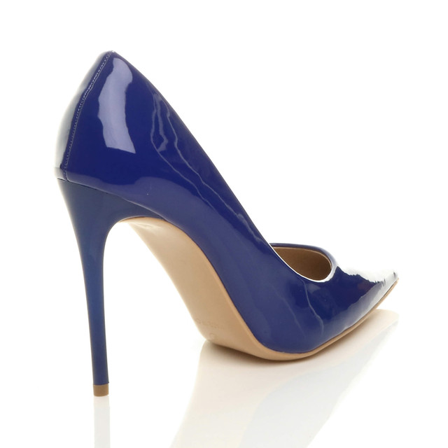 Back right side view of Dark Blue Patent High Heel Pointed Court Shoes