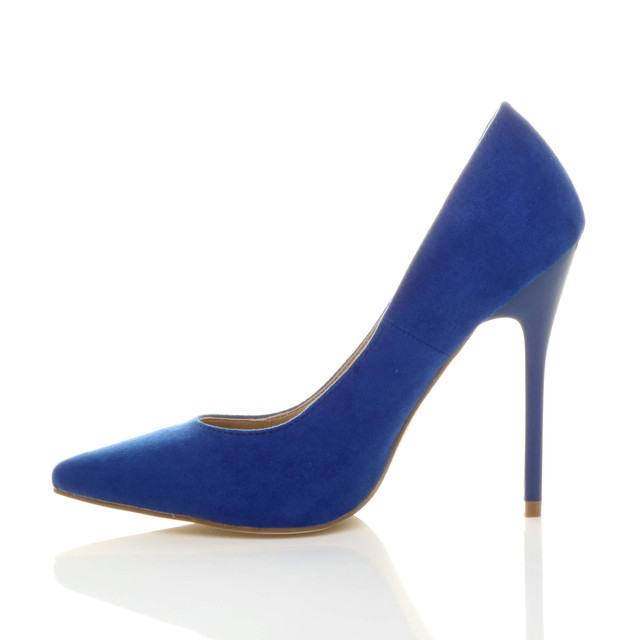 Left side view of Cobalt Blue Suede High Heel Pointed Court Shoes