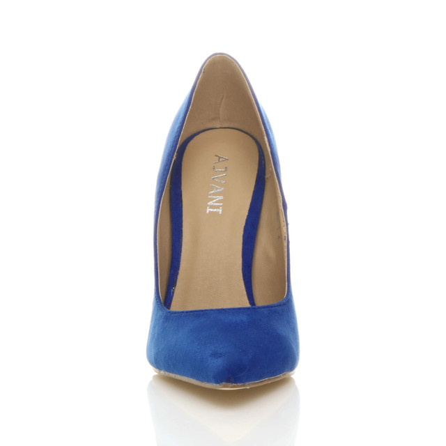 Front view of Cobalt Blue Suede High Heel Pointed Court Shoes