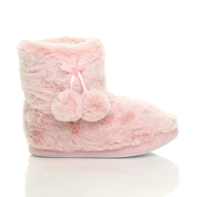 Right side view of Pale Pink Fur Fur Lined Winter Ankle Boots Slippers Booties