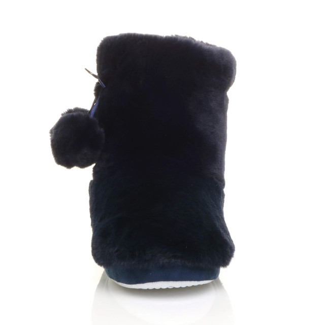Front view of Navy Fur Fur Lined Winter Ankle Boots Slippers Booties