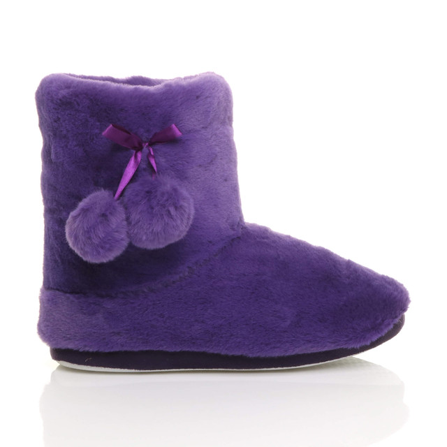 Right side view of Purple Fur Fur Lined Winter Ankle Boots Slippers Booties