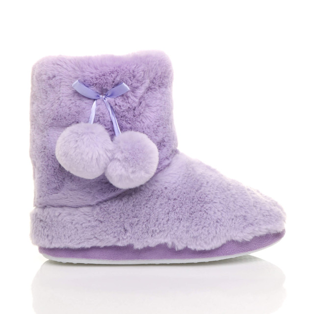 Right side view of Lilac Fur Fur Lined Winter Ankle Boots Slippers Booties