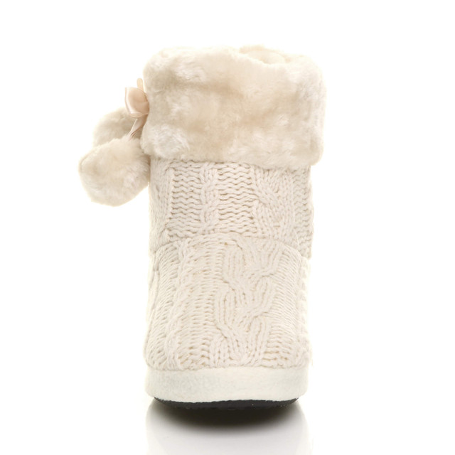 Front view of Beige Glitter Knit Fur Lined Winter Ankle Boots Slippers Booties