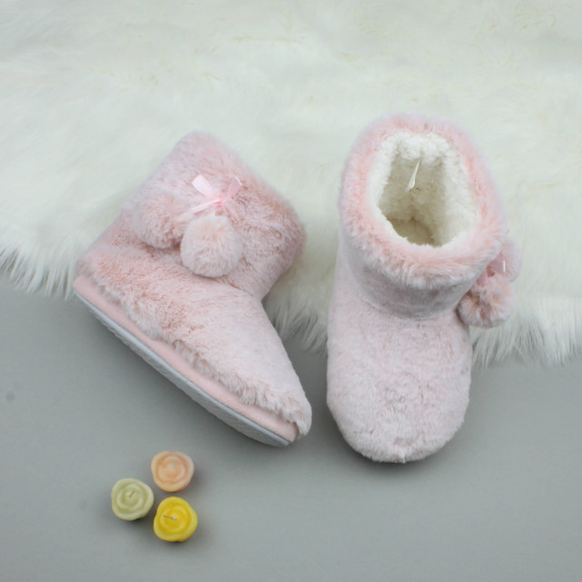 Pale Pink Fur Fur Lined Winter Ankle Boots Slippers Booties