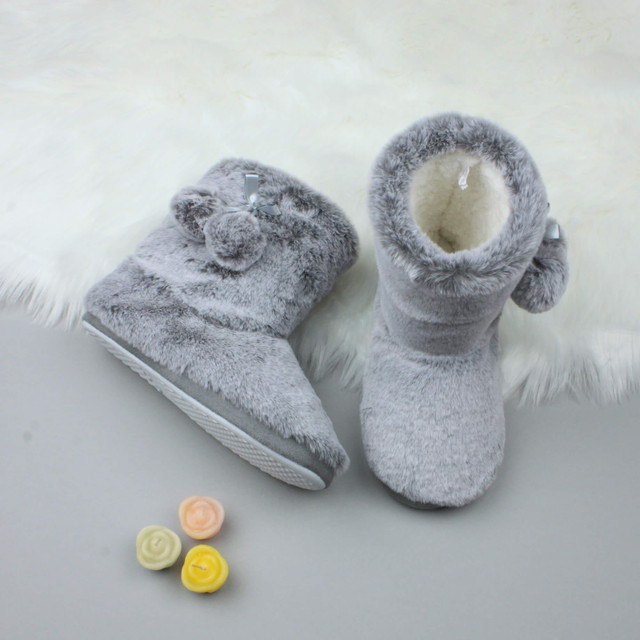 Grey Fur Fur Lined Winter Ankle Boots Slippers Booties