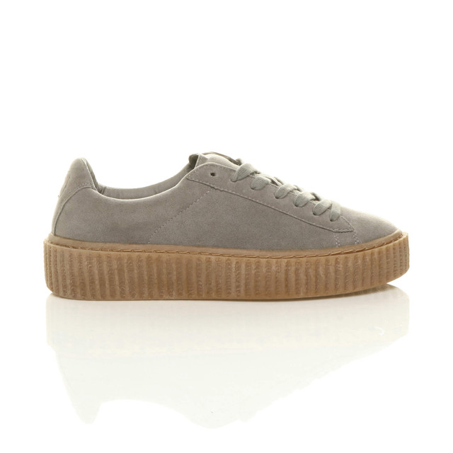 Right side view of Grey Suede Platform Flatform Creepers Trainers