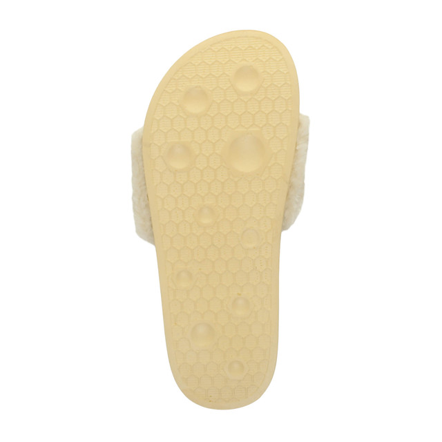 Bottom view of the sole of Beige Fur Flat Faux Fur Sandals Sliders