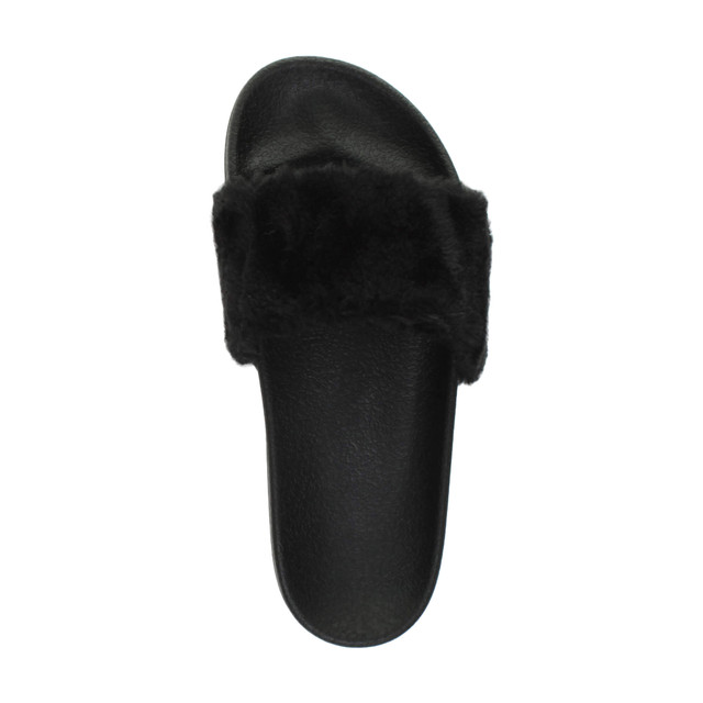 Top view of Black Fur Flat Faux Fur Sandals Sliders