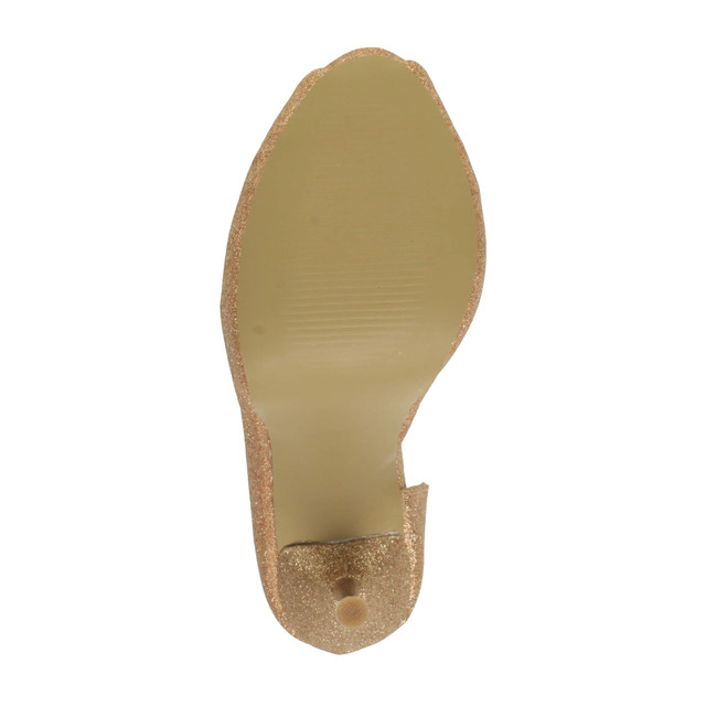 Bottom view of the sole of Gold Glitter High Heel d'Orsay Platform Peep Toe Court Shoes