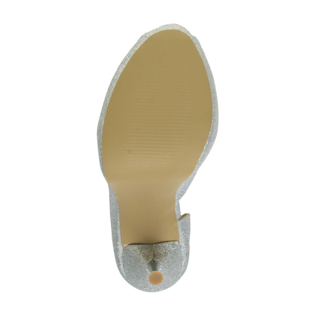 Bottom view of the sole of Silver Glitter High Heel d'Orsay Platform Peep Toe Court Shoes