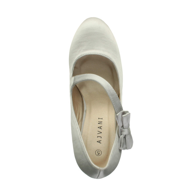 Top view of Silver Satin High Heel Mary Jane Strap Bow Court Shoes
