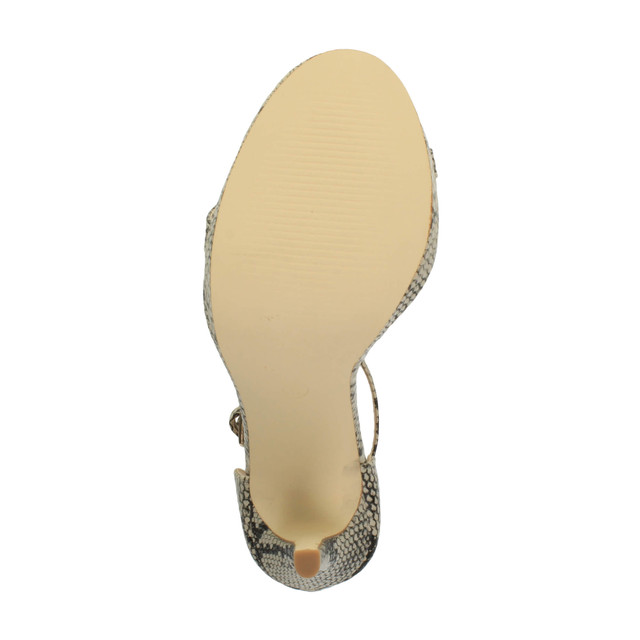 Bottom view of the sole of Beige Snake PU High Heel Ankle Strap Barely There Sandals
