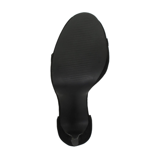 Bottom view of the sole of Black Suede High Heel Ankle Strap Barely There Sandals