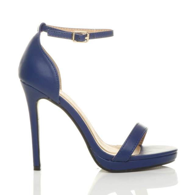 Right side view of Navy PU High Heel Ankle Strap Barely There Sandals