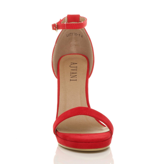 Front view of Red Suede High Heel Ankle Strap Barely There Sandals
