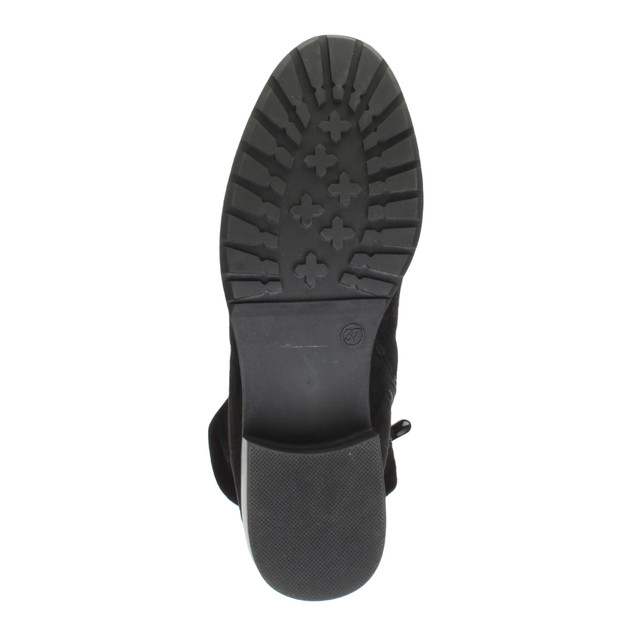 Bottom view of the sole of Black Suede Mid Heel Stretch Riding Calf Boots