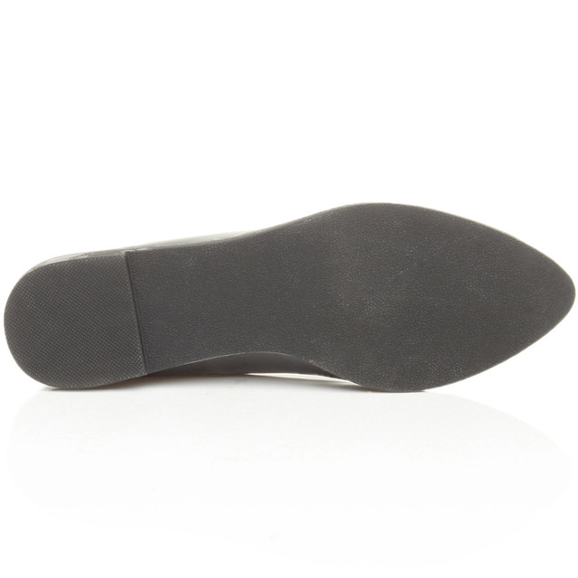 Bottom view of the sole of Black Patent Flat Diamante Pointed Toe Ballerina Dolly Shoes