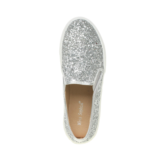 Top view of Silver Glitter Flat Slip On Glitter Plimsolls Trainers