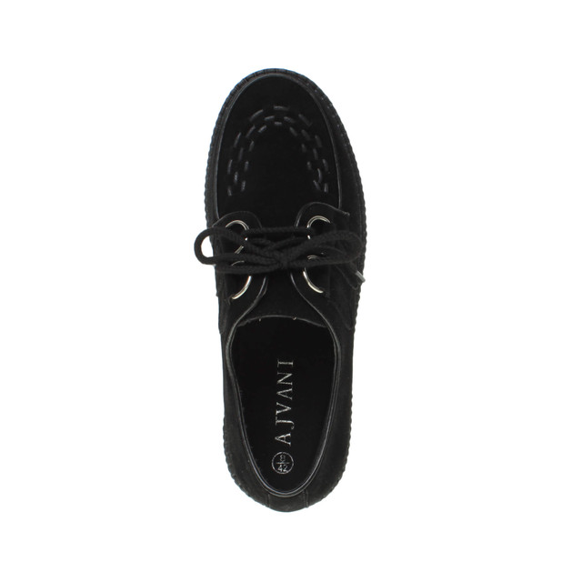 Top view of Black Suede Flat Wedge Platform Creepers Shoes