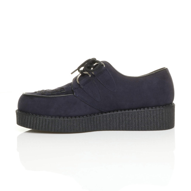 Left side view of Navy Suede Flat Wedge Platform Creepers Shoes