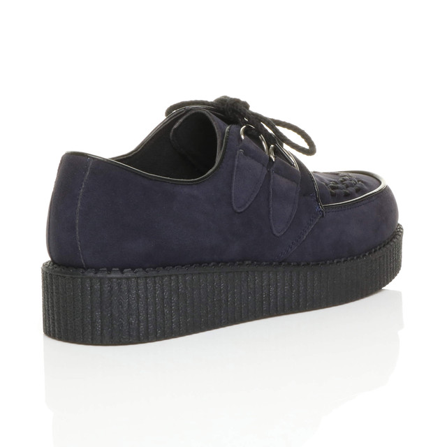 Back right side view of Navy Suede Flat Wedge Platform Creepers Shoes