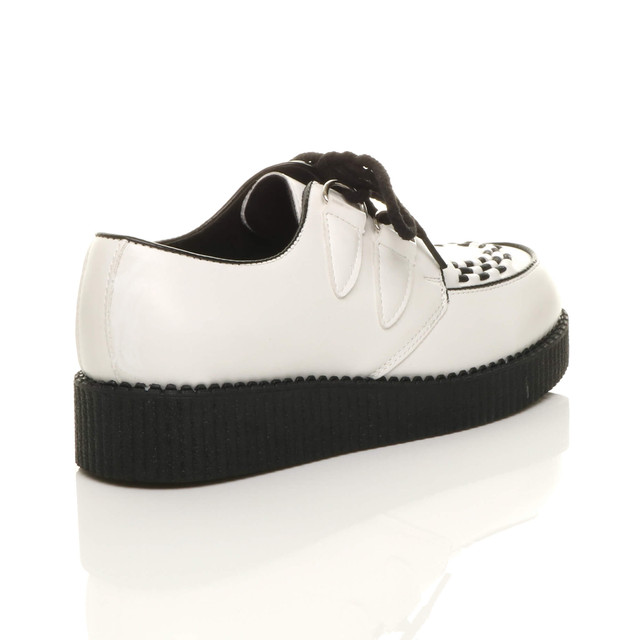 Back right side view of White PU Flat Wedge Platform Creepers Shoes