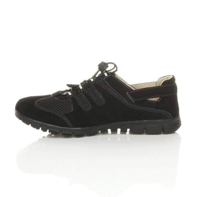 Left side view of Black Cleated Slip On Leather Trainers Sneakers