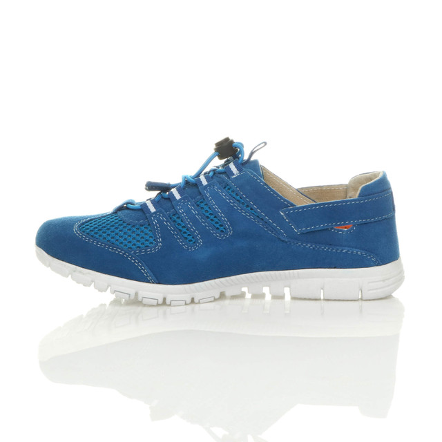 Left side view of Blue Cleated Slip On Leather Trainers Sneakers