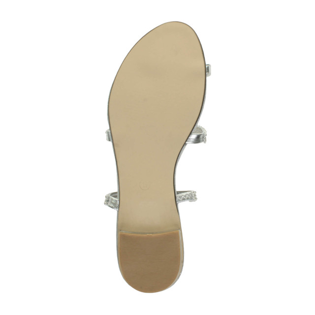 Bottom view of the sole of Silver PU Flat Toe Ring Diamante Flip Flop Sandals