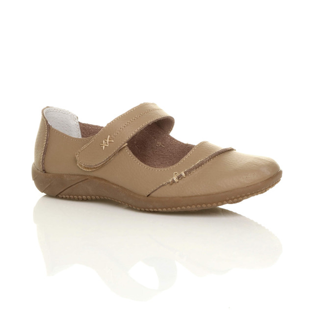 Front right side view of Taupe Flat Comfort Mary Jane Shoes