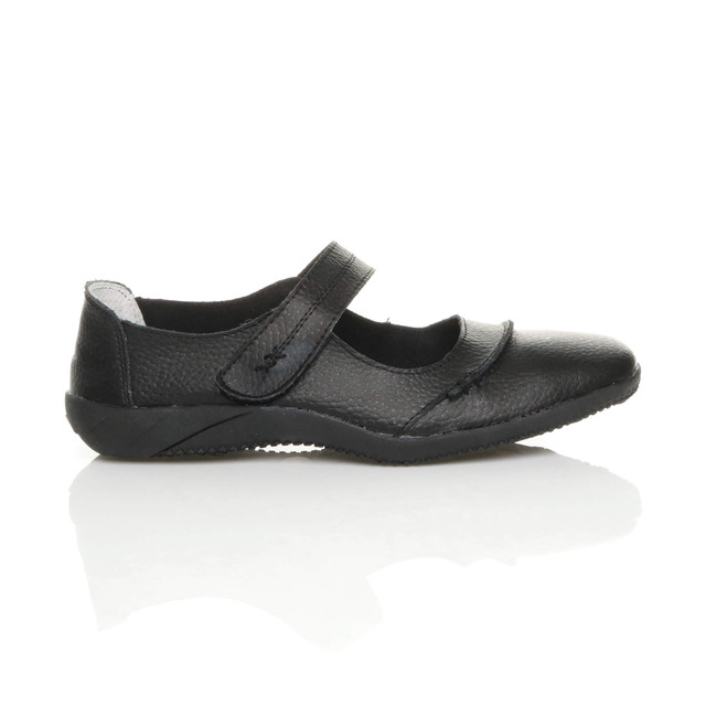 Right side view of Black Flat Comfort Mary Jane Shoes