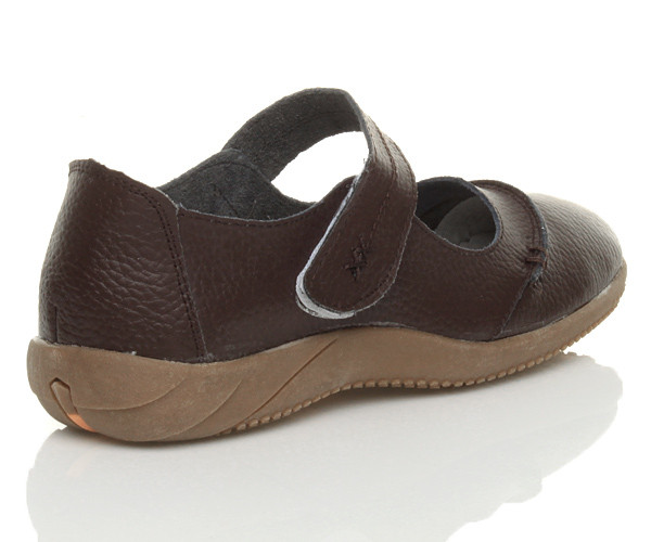 Back right side view of Brown Flat Comfort Mary Jane Shoes