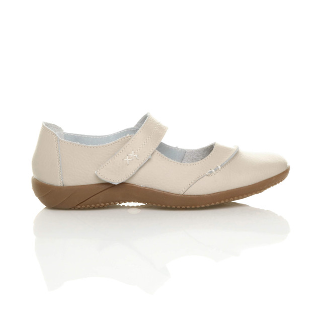 Right side view of Beige Flat Comfort Mary Jane Shoes