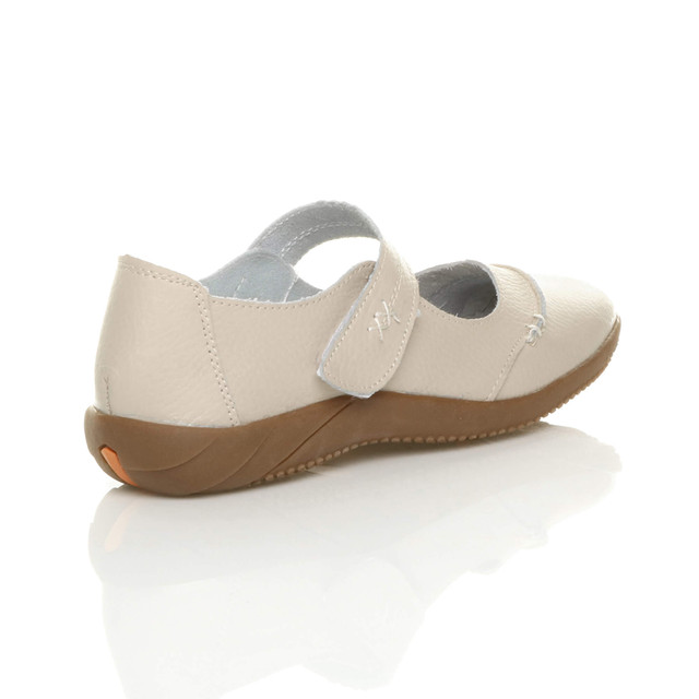 Back right side view of Beige Flat Comfort Mary Jane Shoes