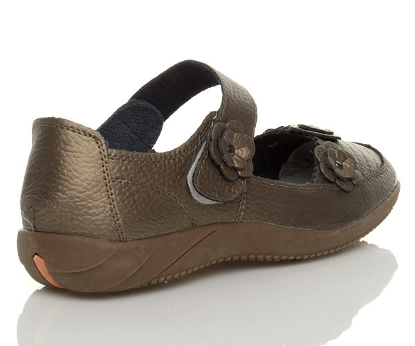 Back right side view of Bronze Flat Comfort Flower Mary Jane Shoes
