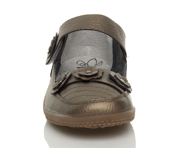 Front view of Bronze Flat Comfort Flower Mary Jane Shoes