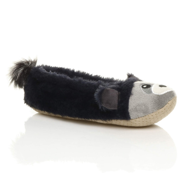 Front right side view of Navy Fur Elastic Bear Raccoon Slipper Sock