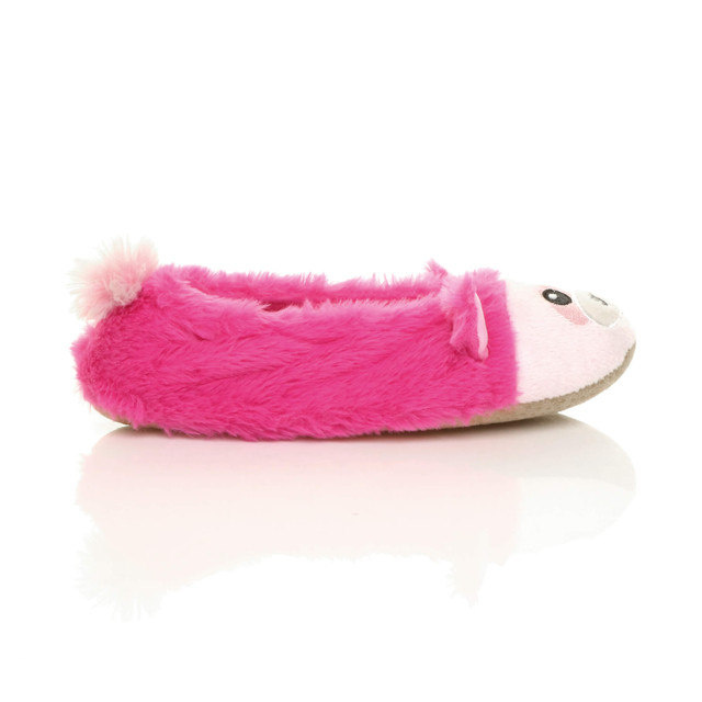 Right side view of Fuchsia Pink Fur Elastic Bear Raccoon Slipper Sock