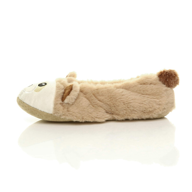 Left side view of Beige Fur Elastic Bear Raccoon Slipper Sock