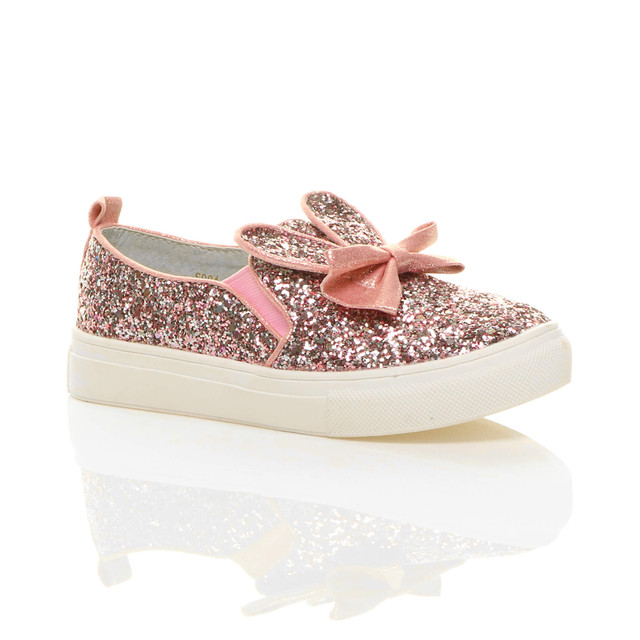 Girls Rabbit Bunny Ears Bow Plimsolls Trainers