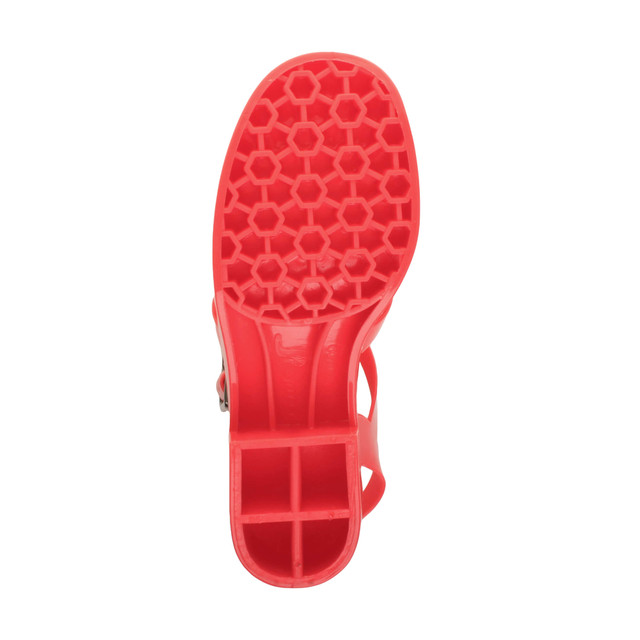 Bottom view of the sole of Coral Mid Heel Gladiator Jelly Sandals