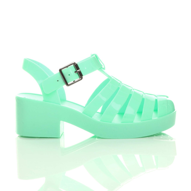 Right side view of Mint Mid Heel Gladiator Jelly Sandals