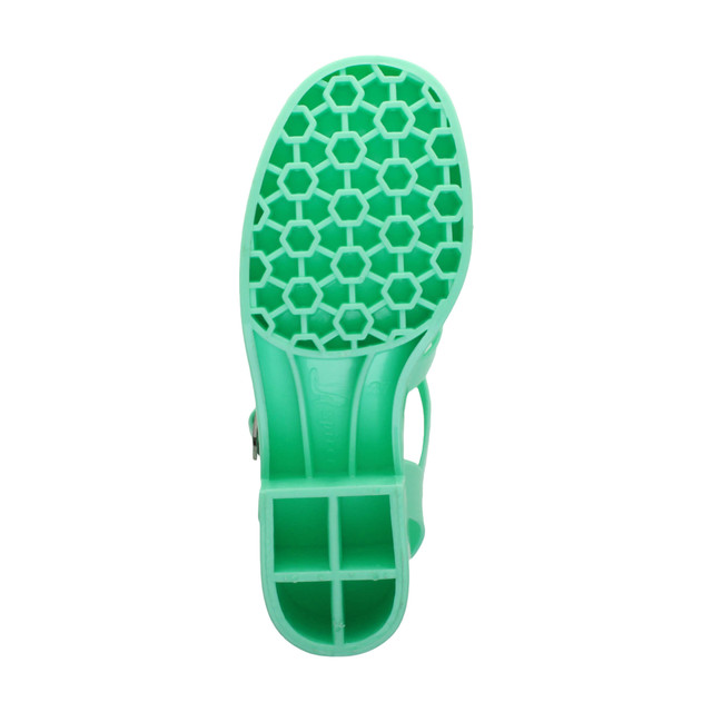 Bottom view of the sole of Mint Mid Heel Gladiator Jelly Sandals