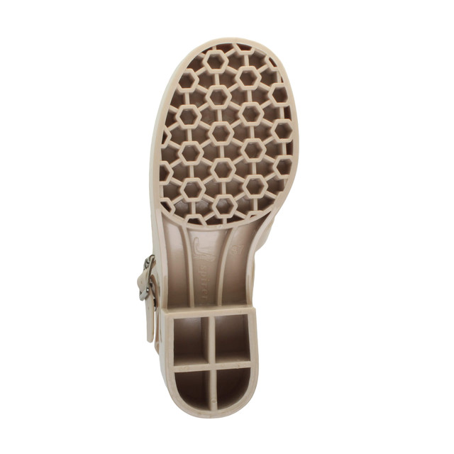 Bottom view of the sole of Nude Mid Heel Gladiator Jelly Sandals