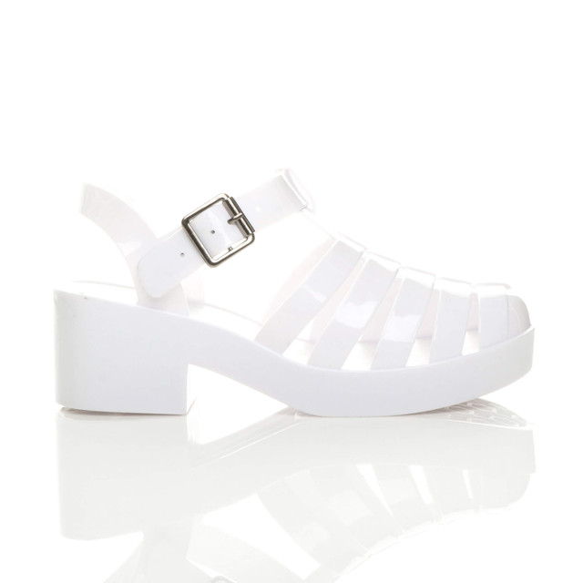 Right side view of White Mid Heel Gladiator Jelly Sandals