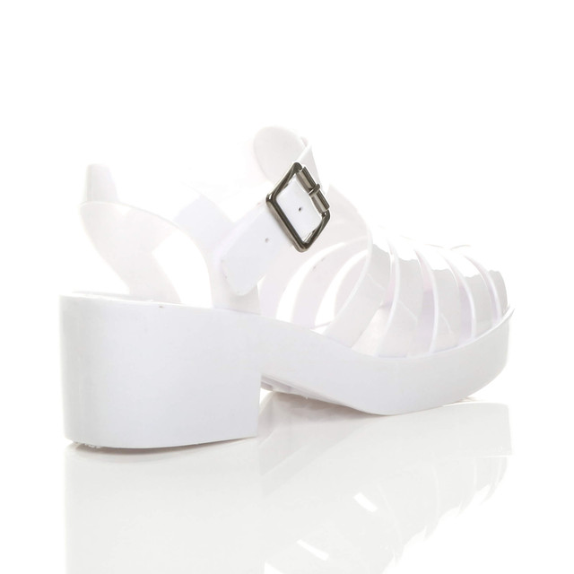 Back right side view of White Mid Heel Gladiator Jelly Sandals