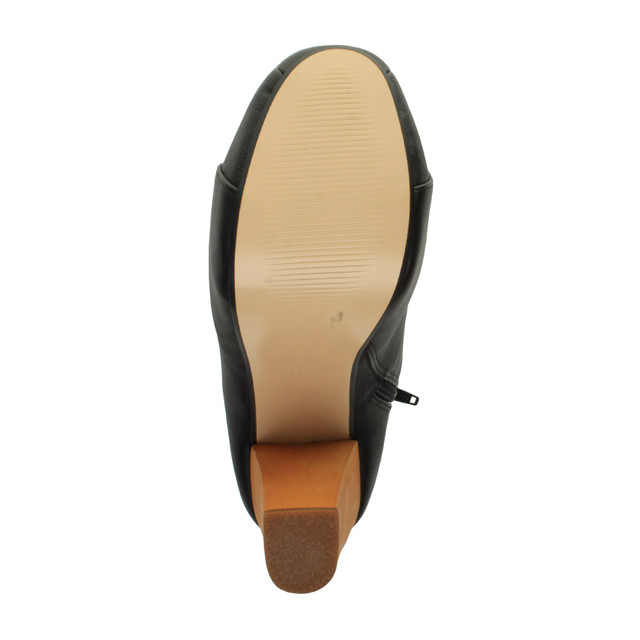 Bottom view of the sole of Black PU High Wooden Heel Platform Ankle Boots
