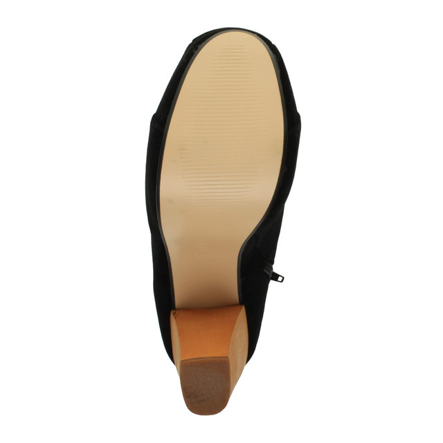 Bottom view of the sole of Black Suede High Wooden Heel Platform Ankle Boots